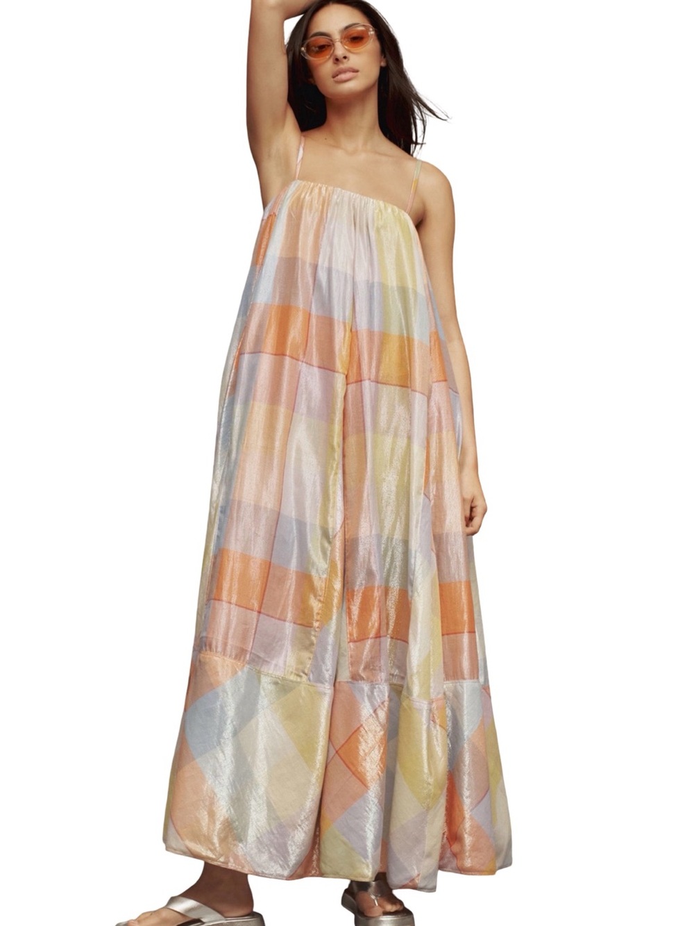 Anthropologie Pilcro Pastel Plaid Spaghetti-Strap Tent Maxi Dress